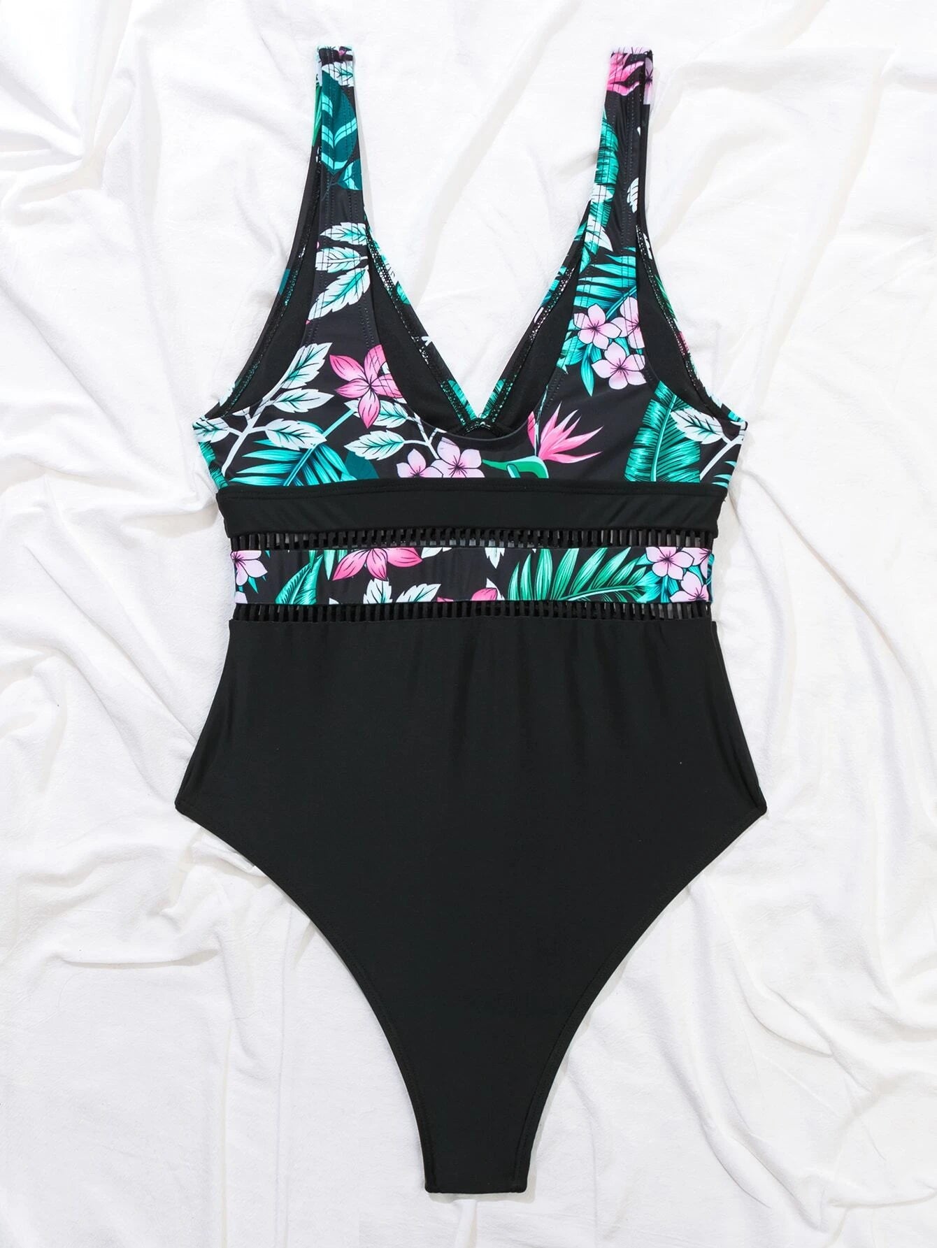 Tropical Hollow Out Plunge One Piece