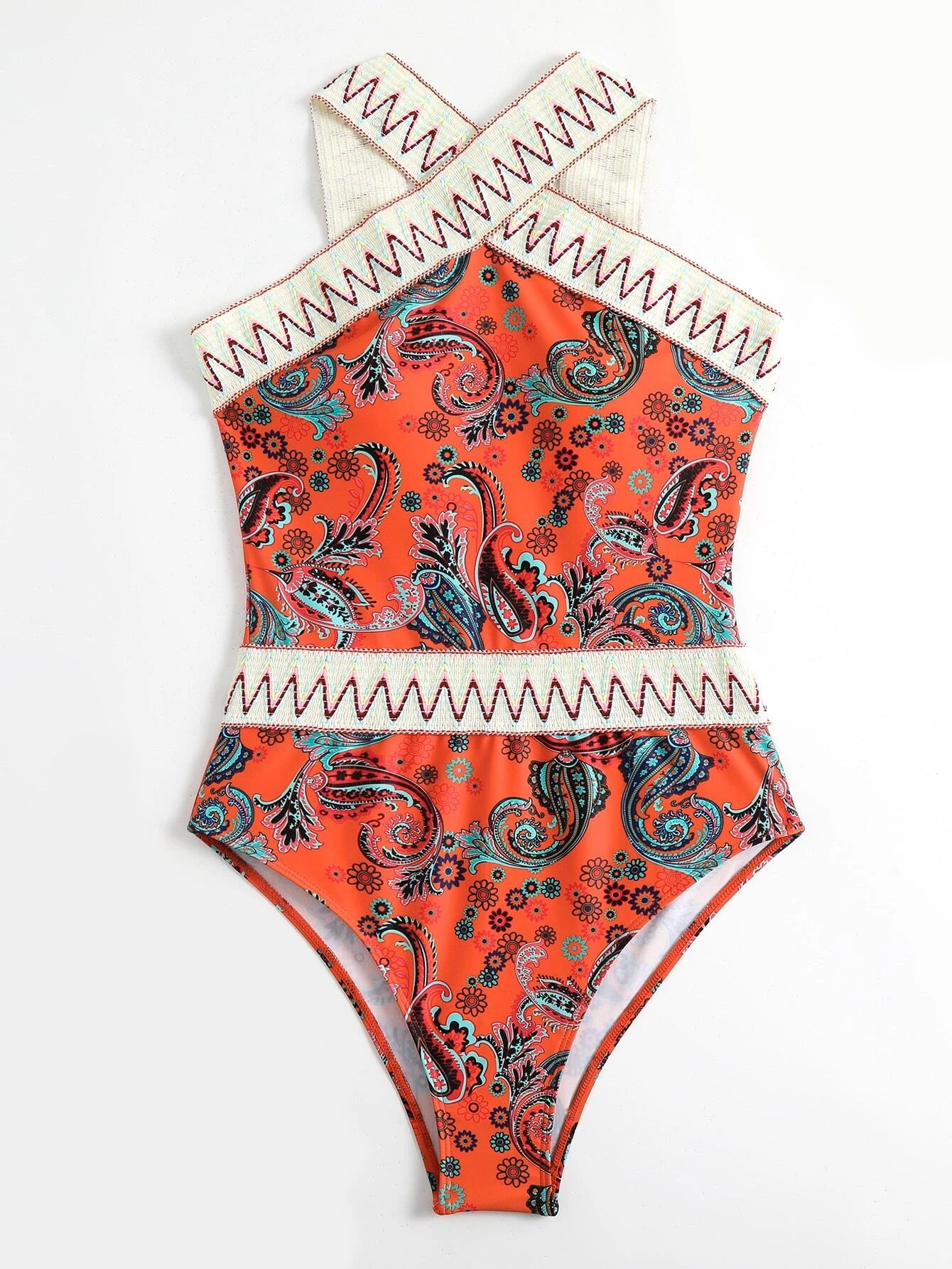 Paisley Chevron Tape High Neck One Piece