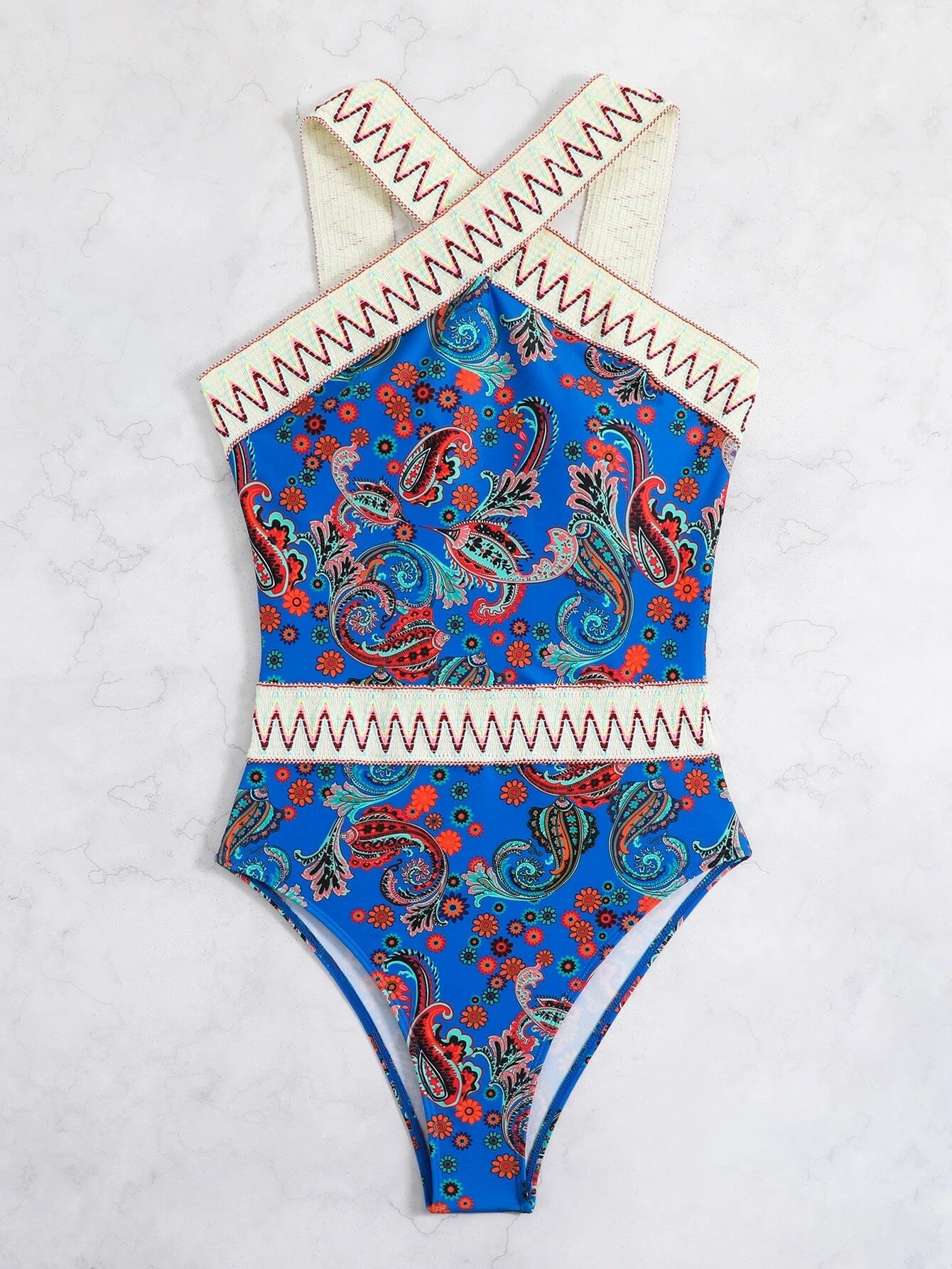 Paisley Chevron Tape High Neck One Piece