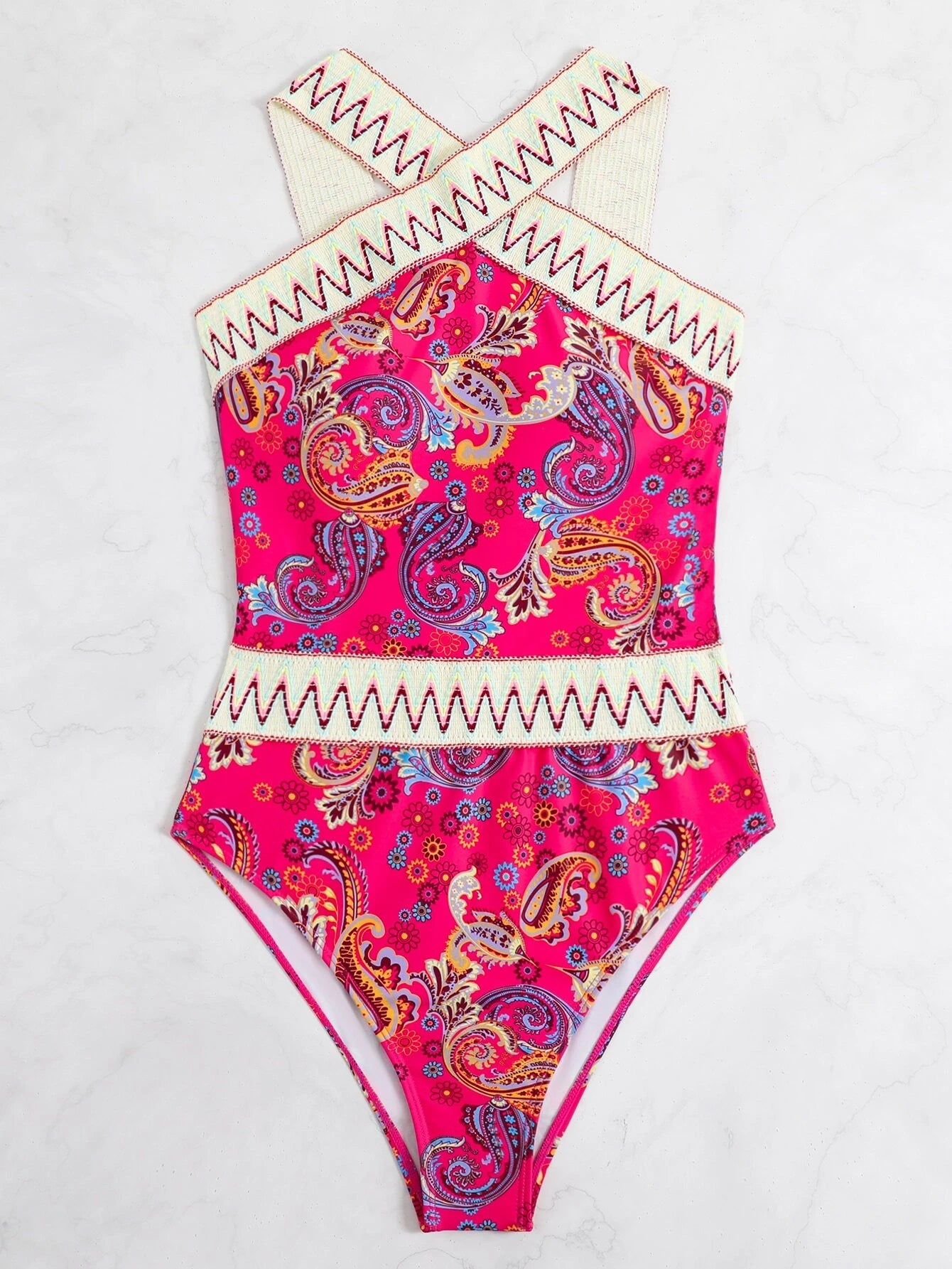 Paisley Chevron Tape High Neck One Piece