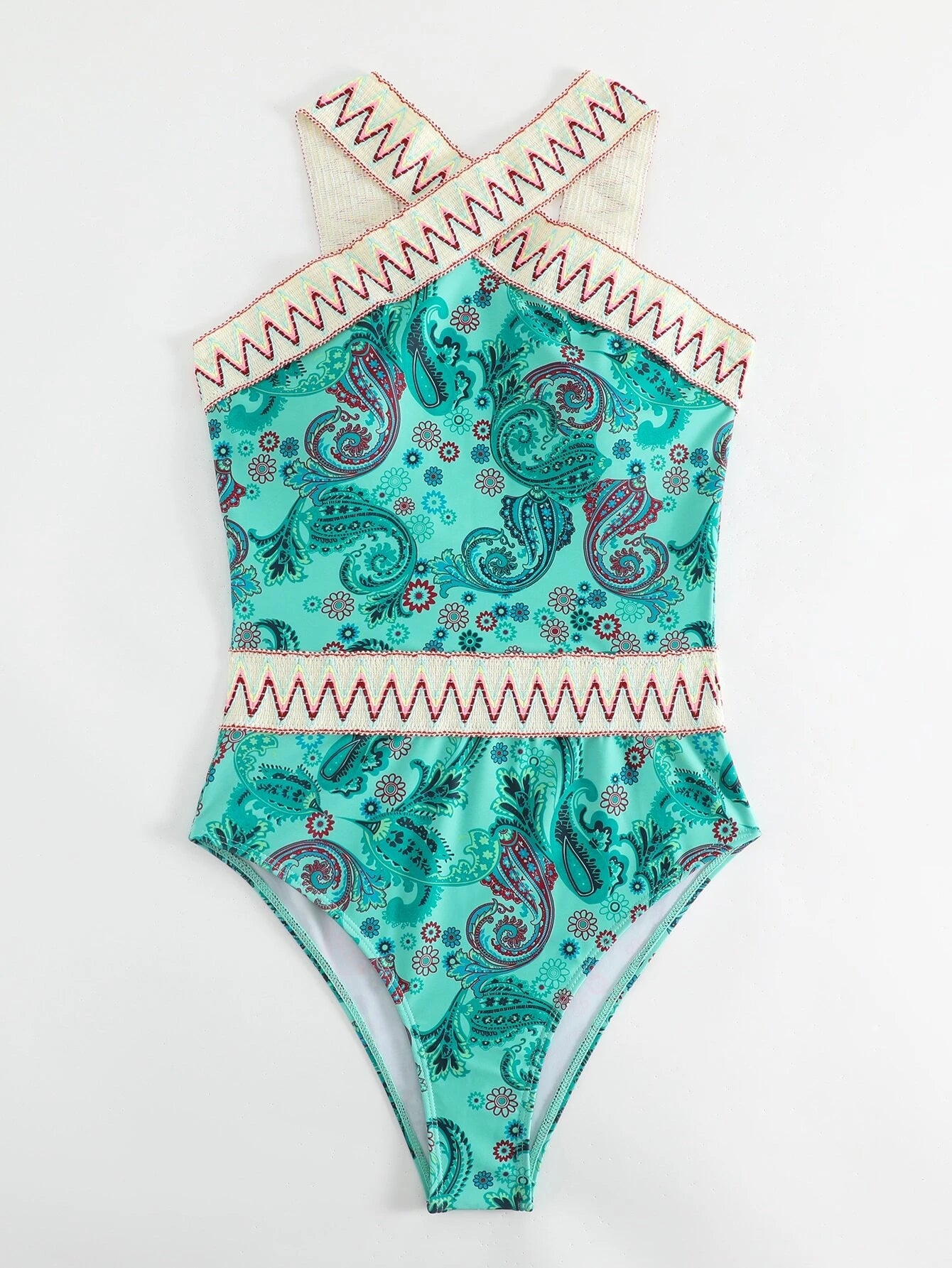 Paisley Chevron Tape High Neck One Piece