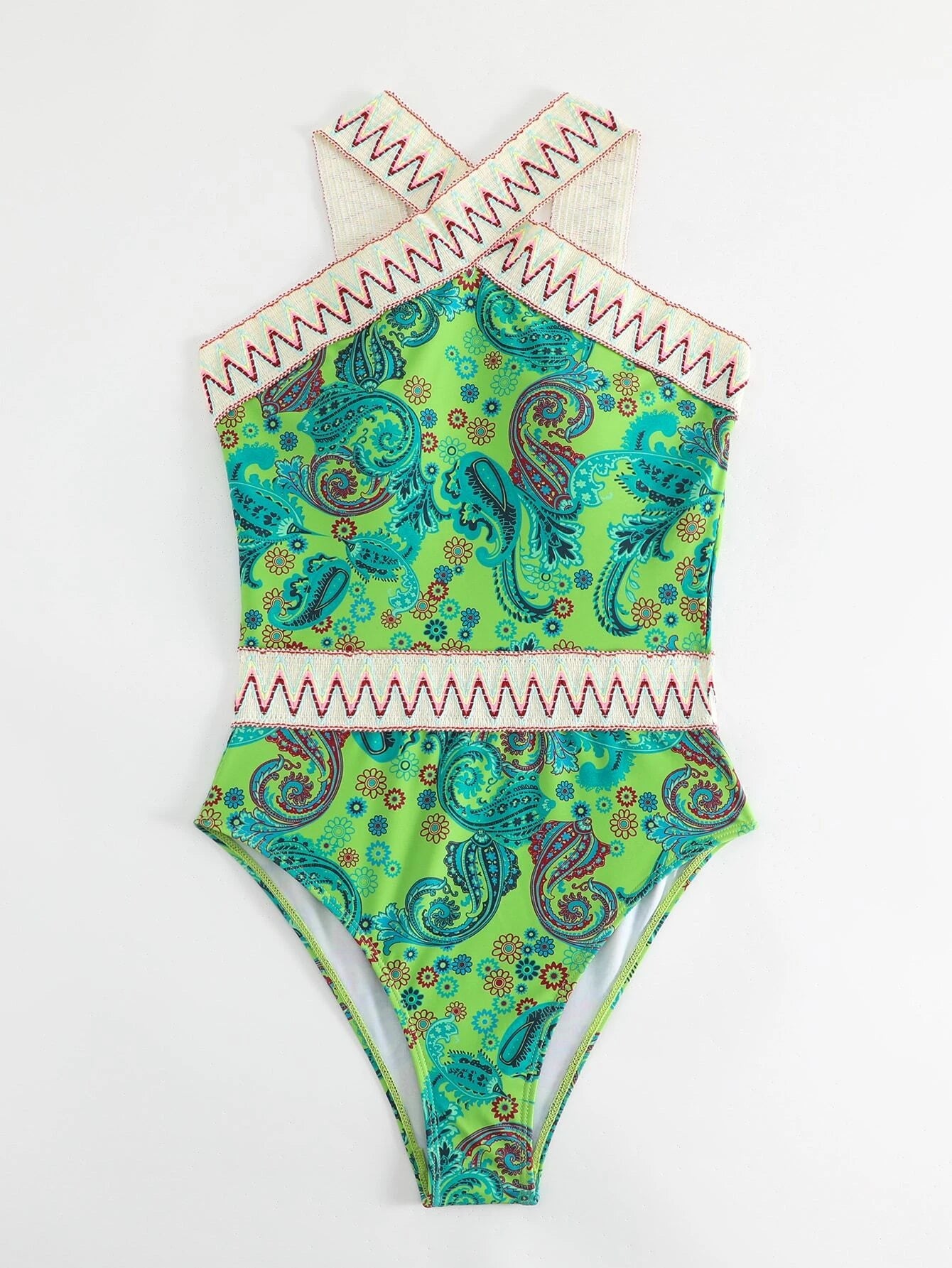 Paisley Chevron Tape High Neck One Piece