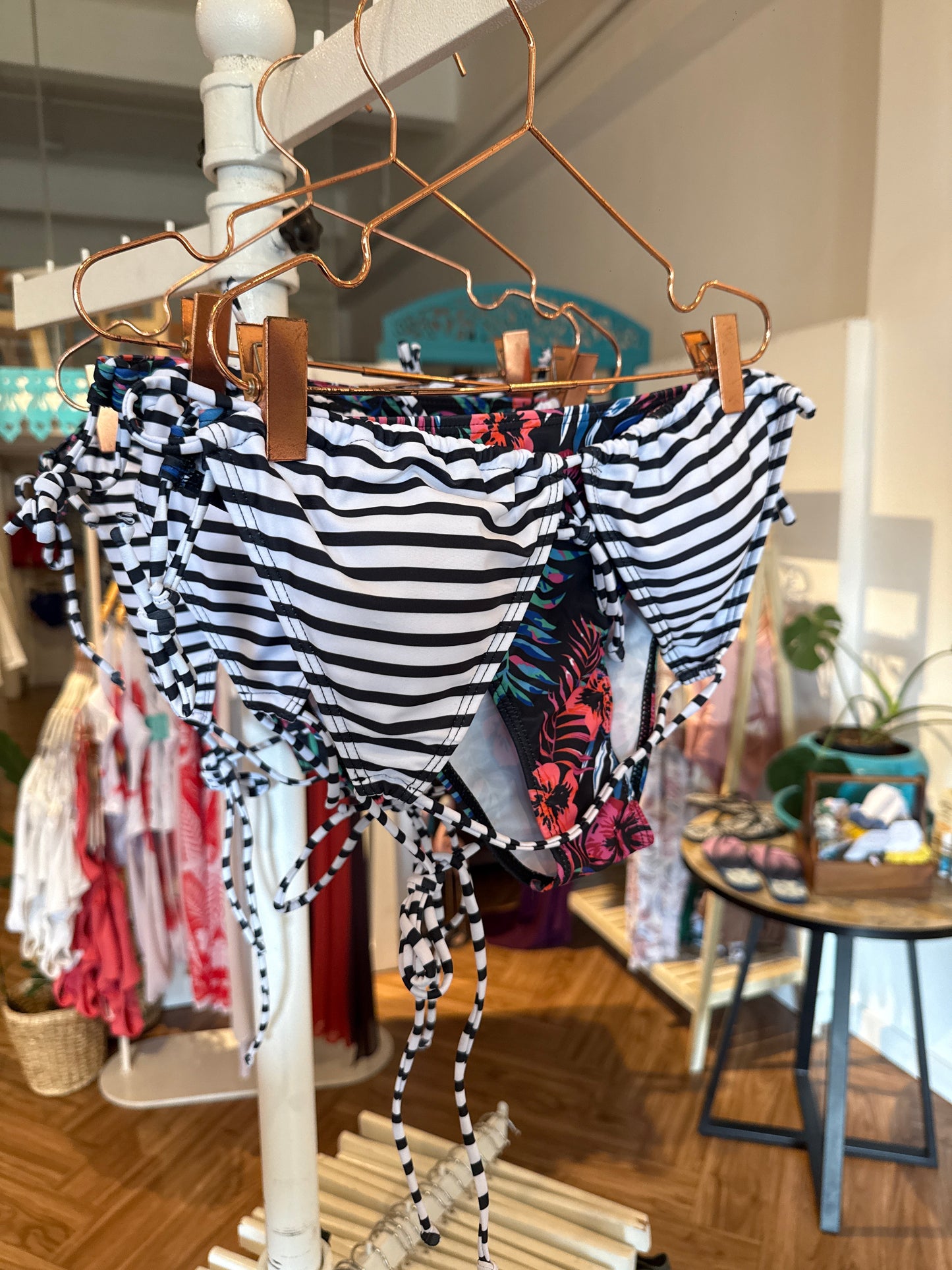 Stripe & Tropical Tie Up Bikini Set