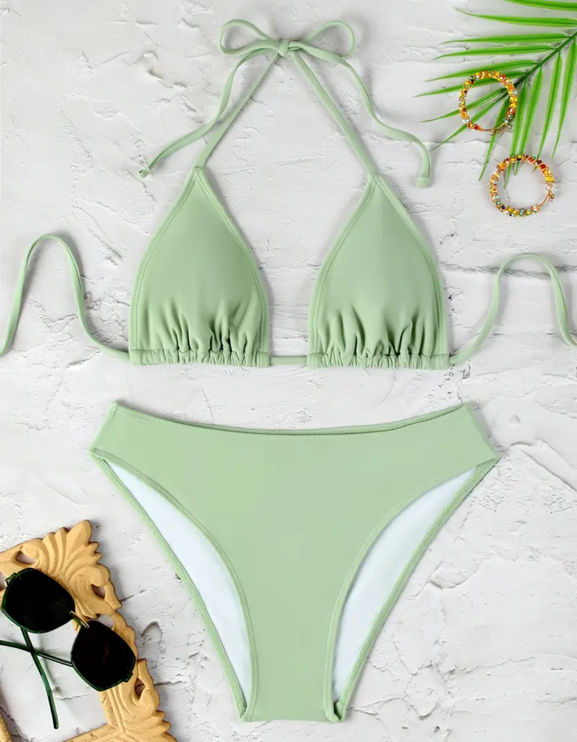 Pastel Olive Triangle & Brief Bikini Set