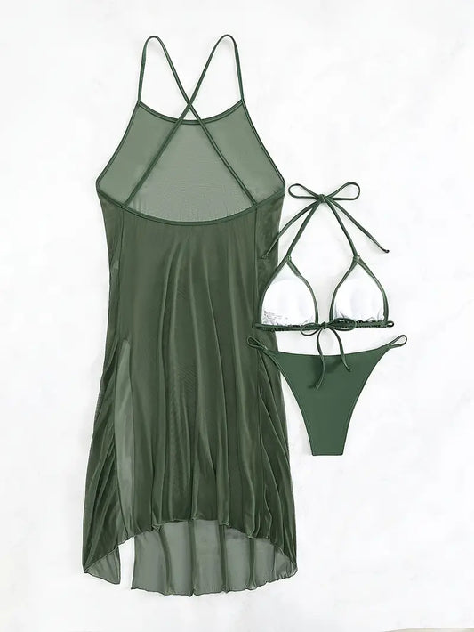 Olive Bikini & Cover Dress Set