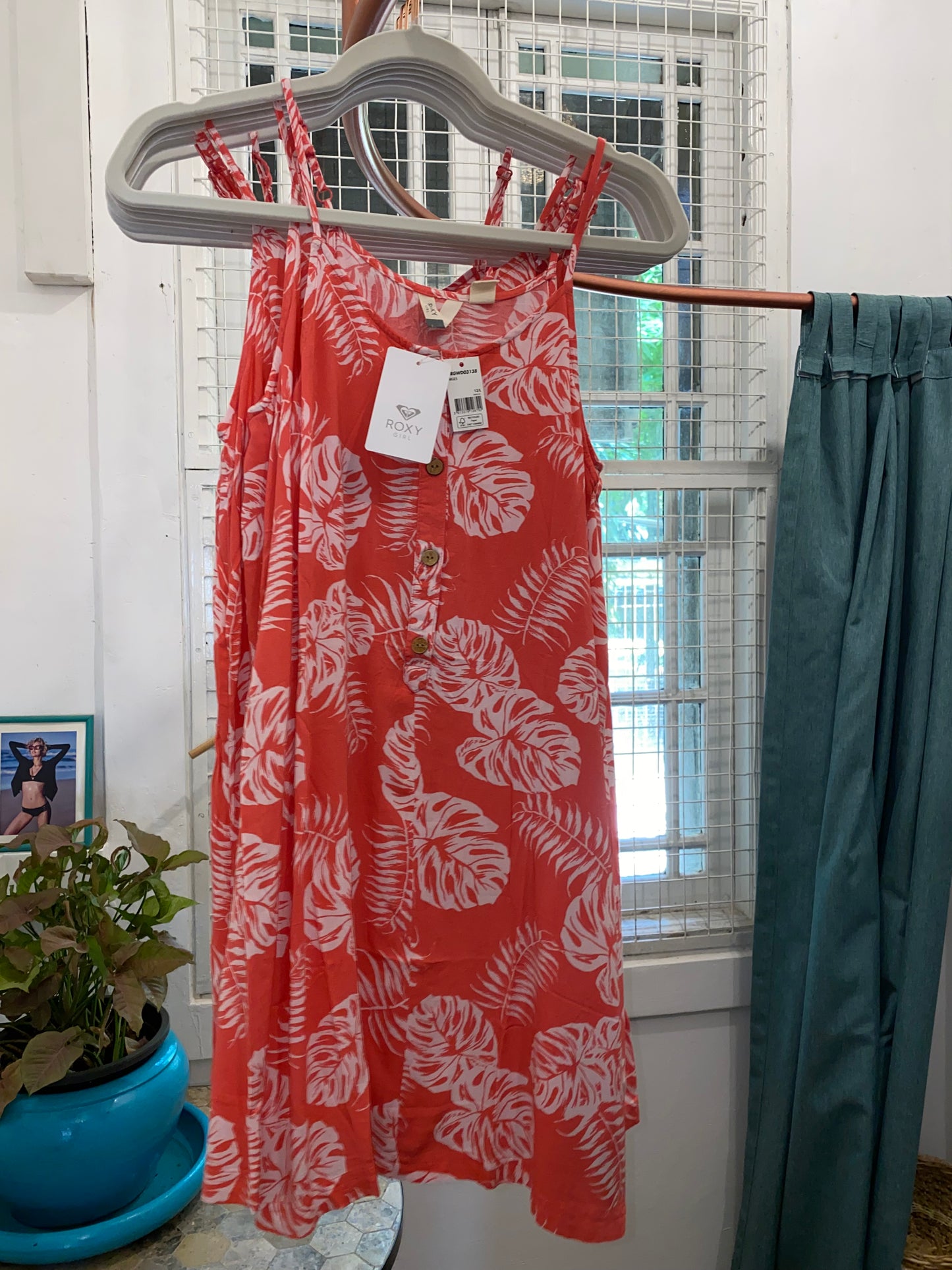 True - SK-RO-STC Roxy Peach Leaf Print Cami Dress