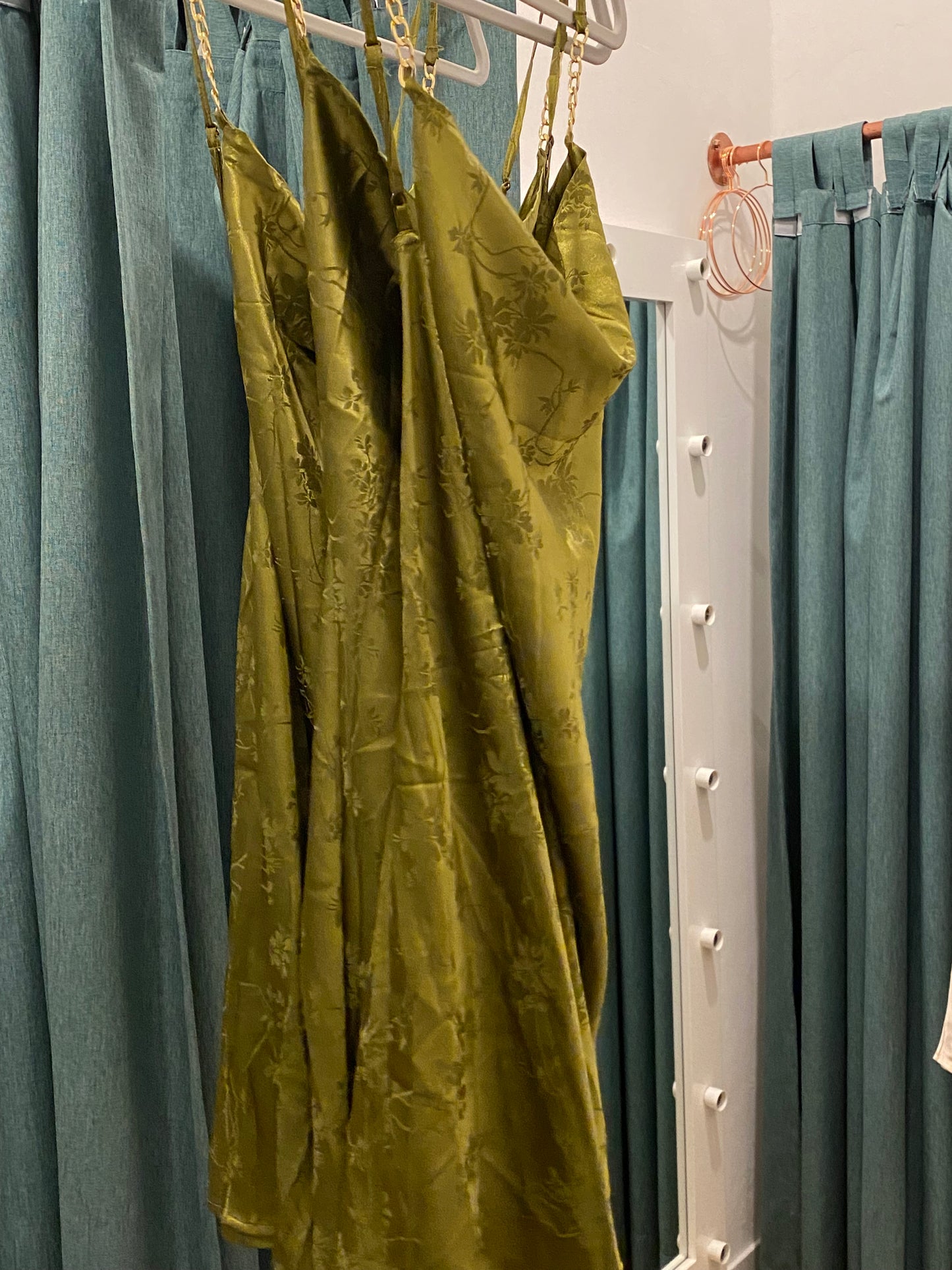 CAPSULE - Satin Floral Jacquard Chain Strap Mini Dress