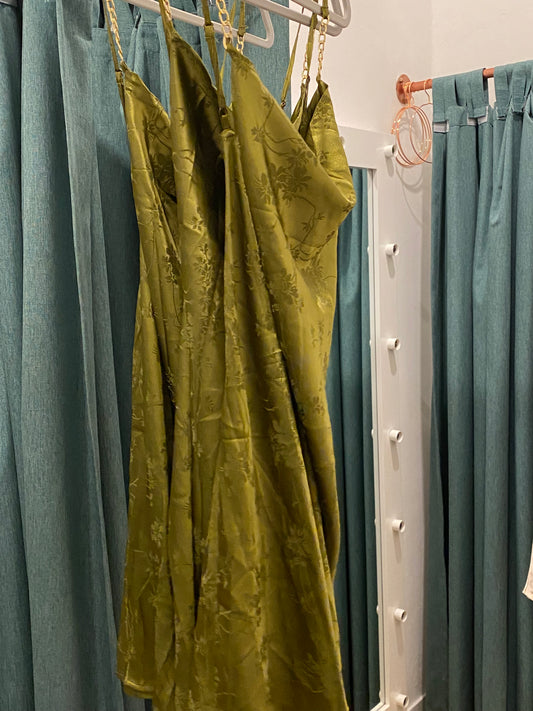 CAPSULE - Satin Floral Jacquard Chain Strap Mini Dress