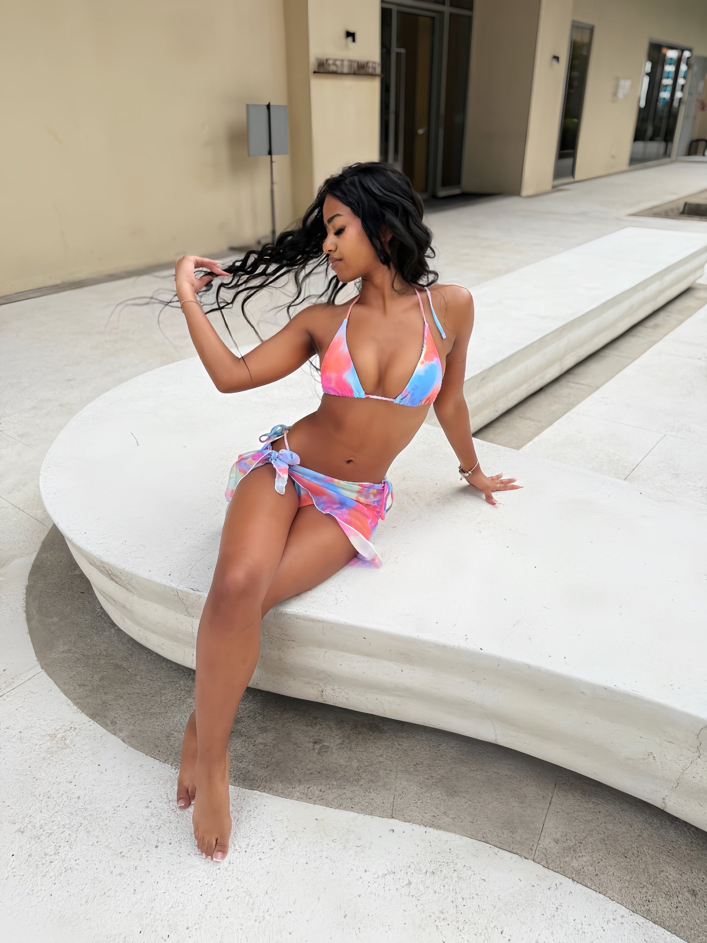 3 Pack Pastel Tie Dye Bikini & Wrap Set