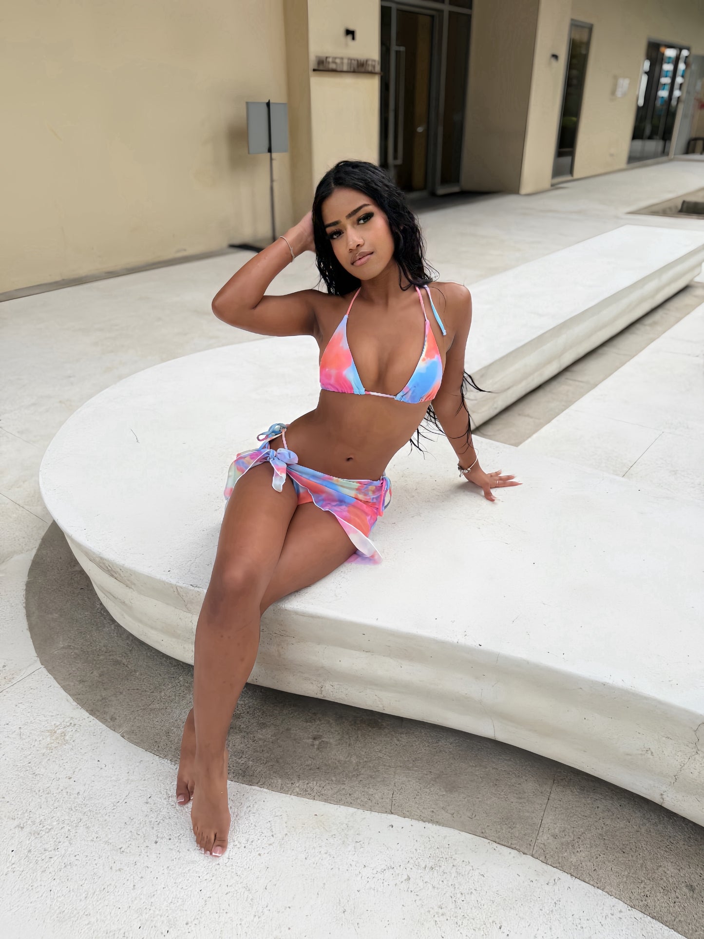 3 Pack Pastel Tie Dye Bikini & Wrap Set