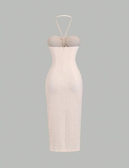 Cream Crêpe Ruched Beach Dress