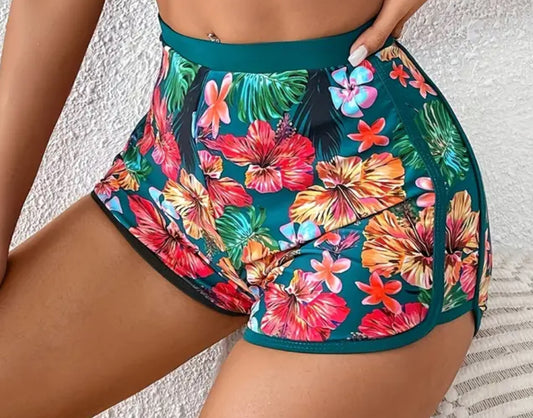 Teal & Tropical Bikini Shorts Separate