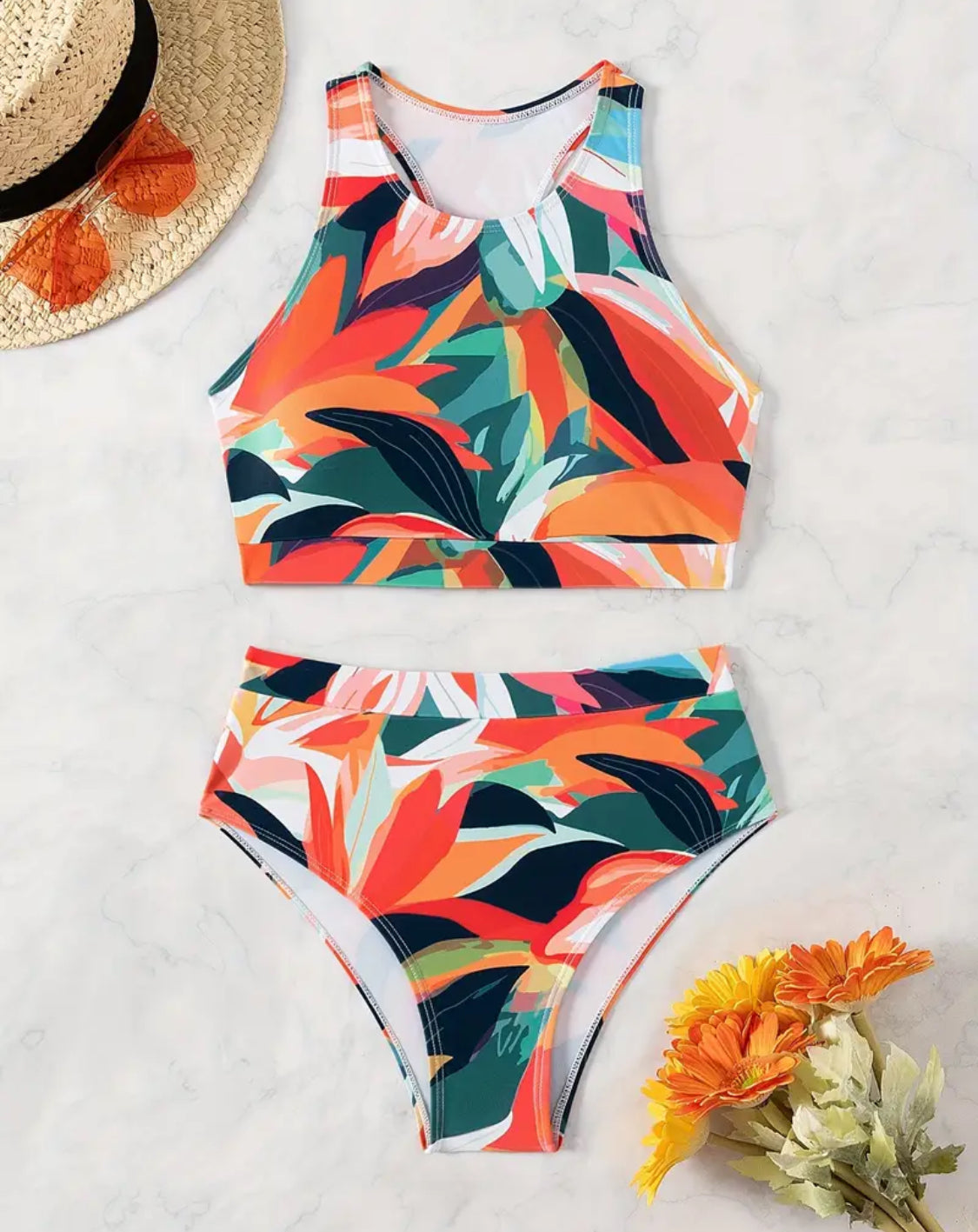 Abstract Floral Racer Back Bikini Set