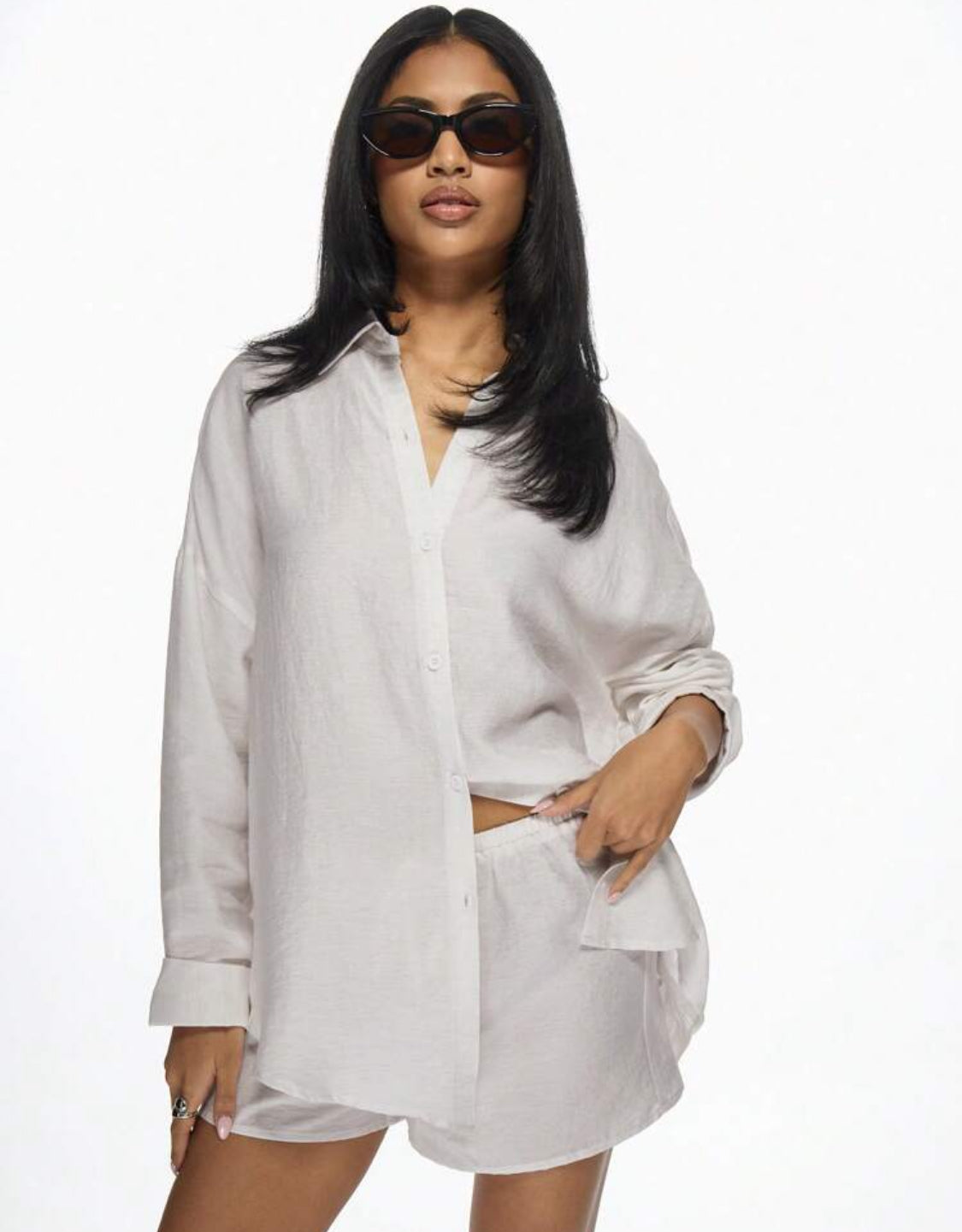 Linen Oversized Shirt & Shorts Co Ord Set