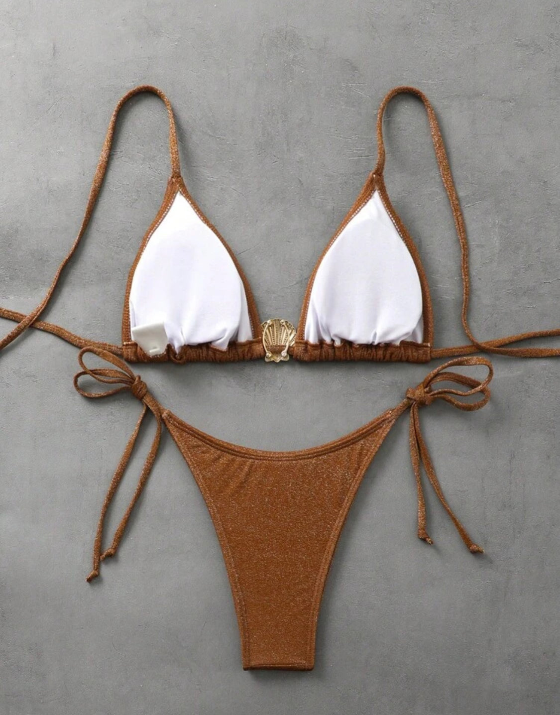 Metallic Brown Shell Triangle Bikini Set