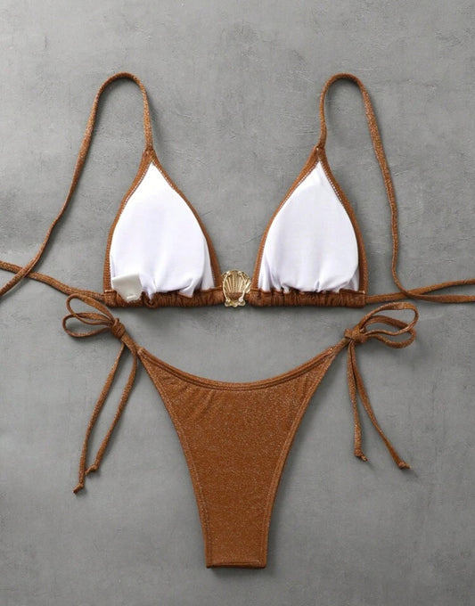Metallic Brown Shell Triangle Bikini Set
