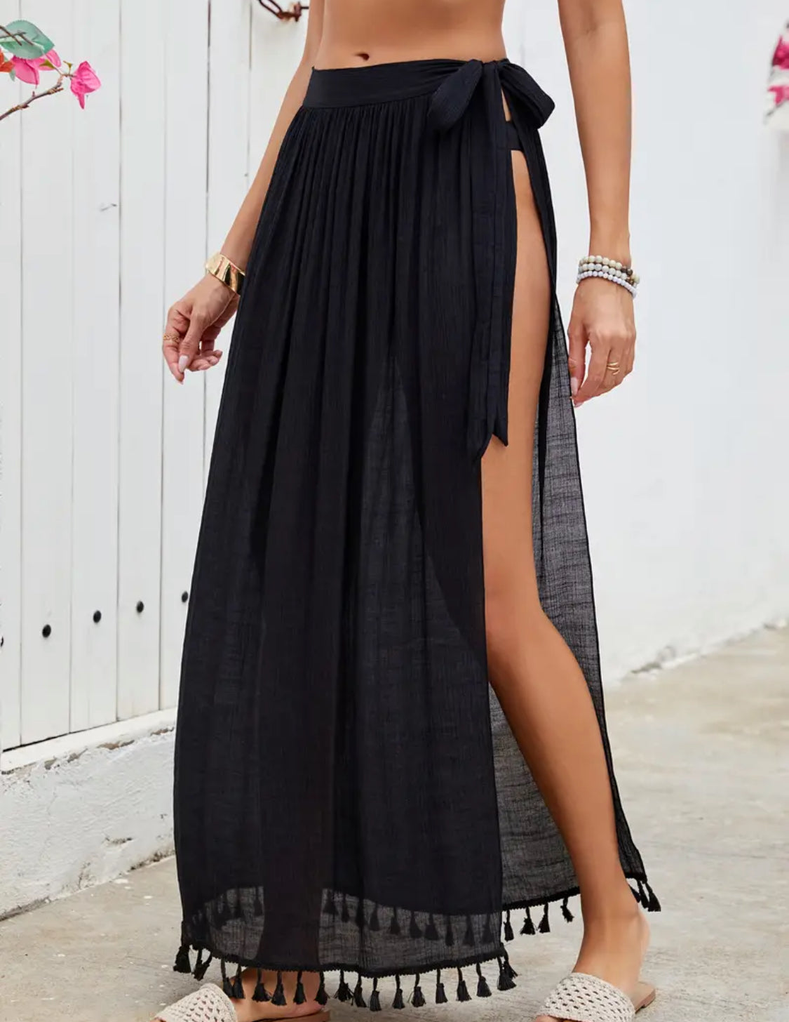 Tie Side Cover Skirt Tassel Trim