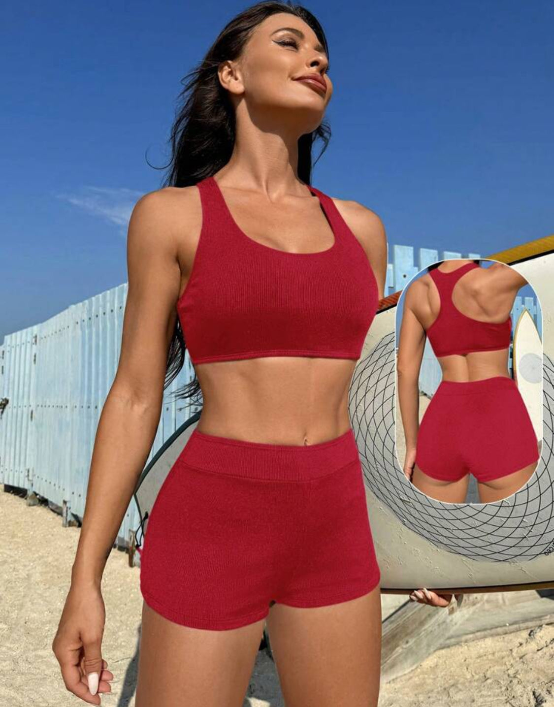 Ribbed Racerback Bikini Shorts Set