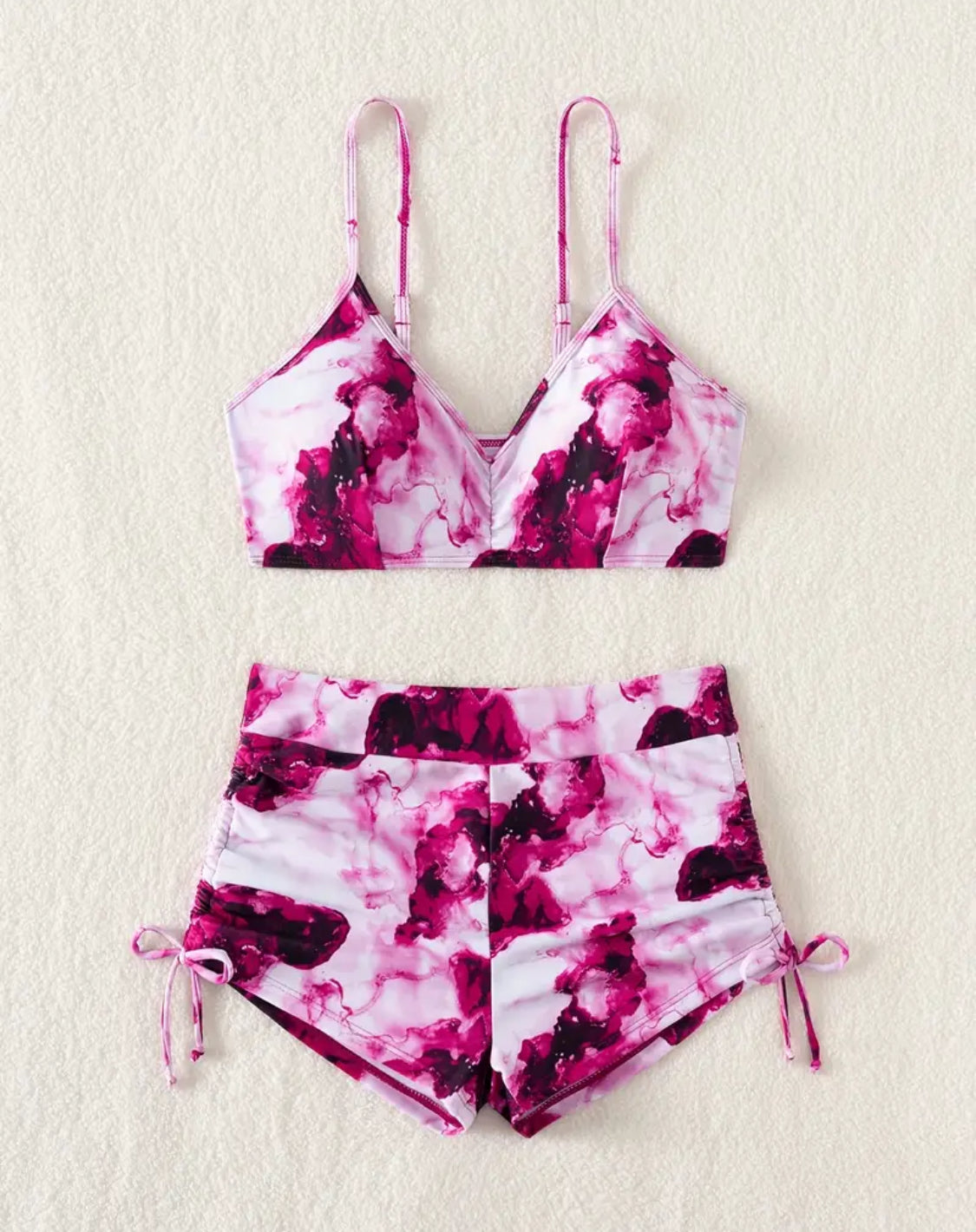 Wine Marble Drawstring Bikini Shorts