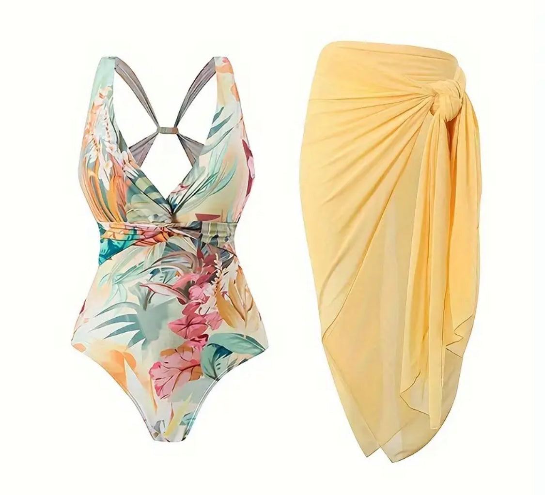 Sunny Floral Twist Swimsuit & Sarong