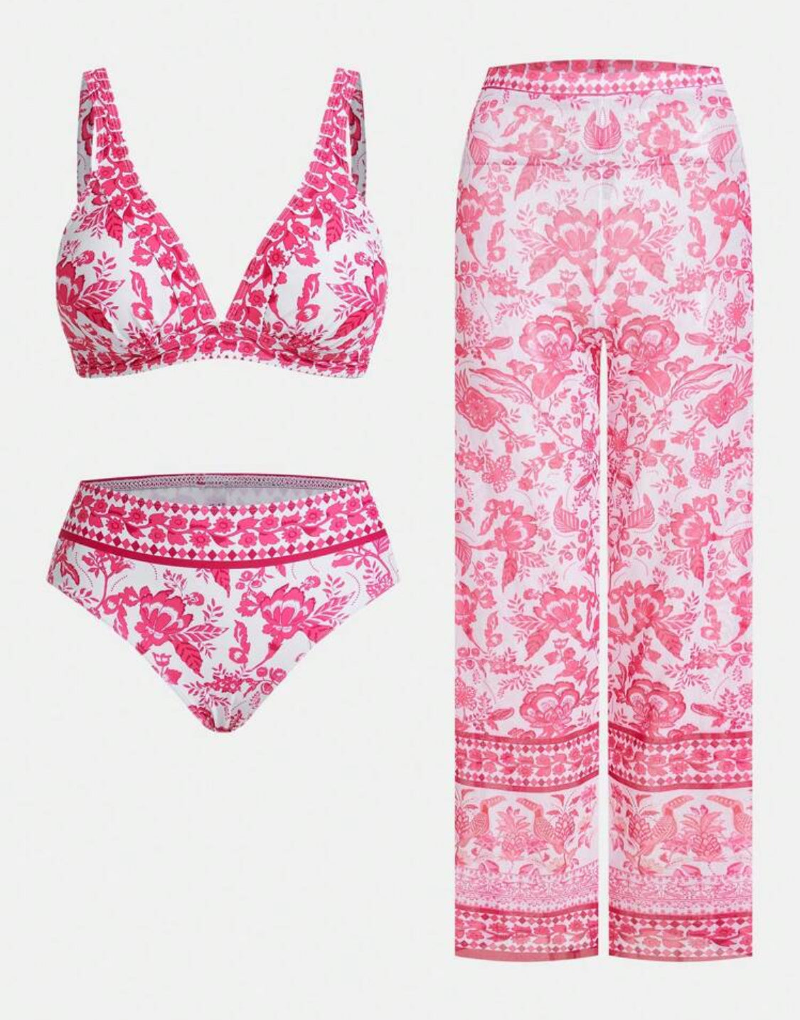 Mykonos Pink Floral Bikini & Cover Pants Set