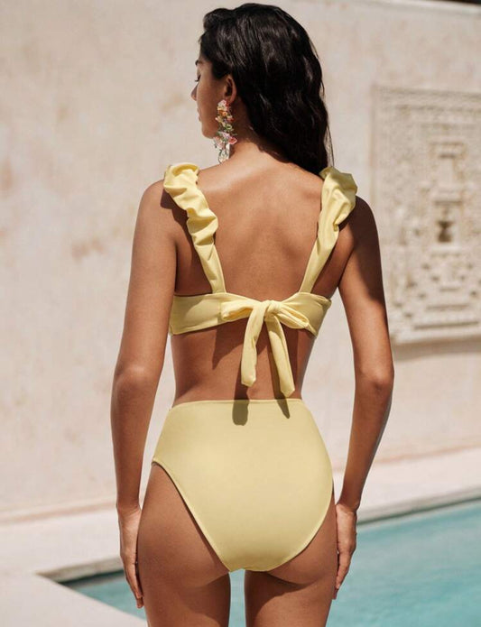Premium- butter yellow frill bikini set