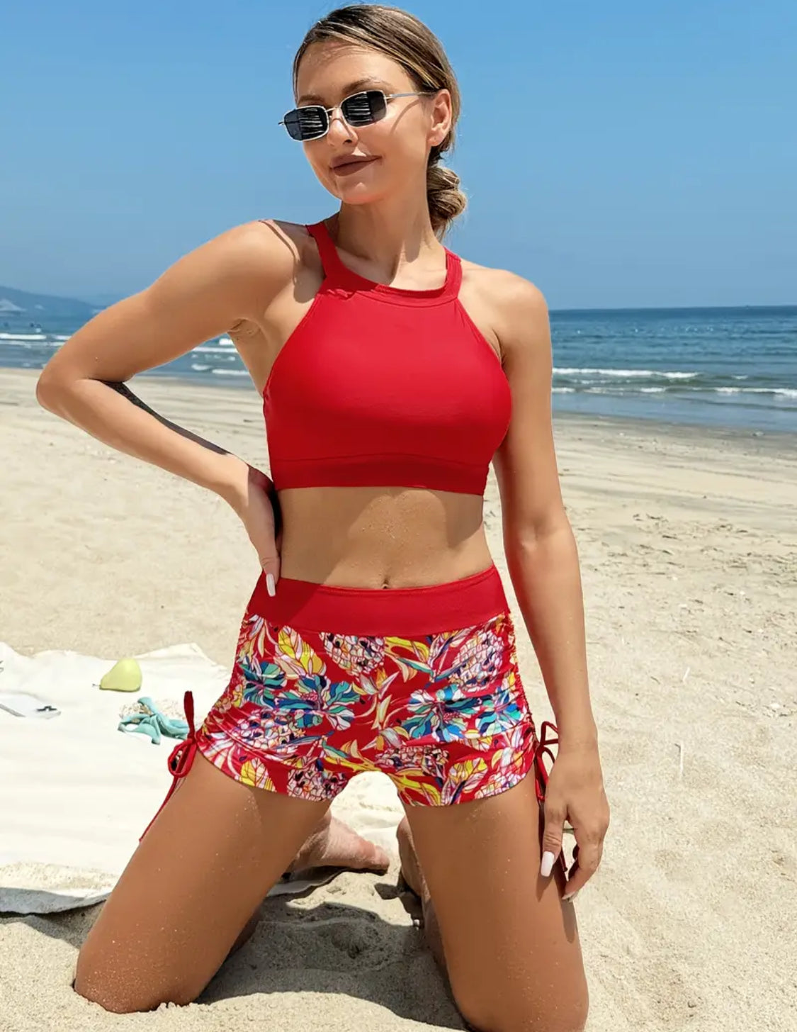 High Support Tropical & Block Bikini Shorts Set