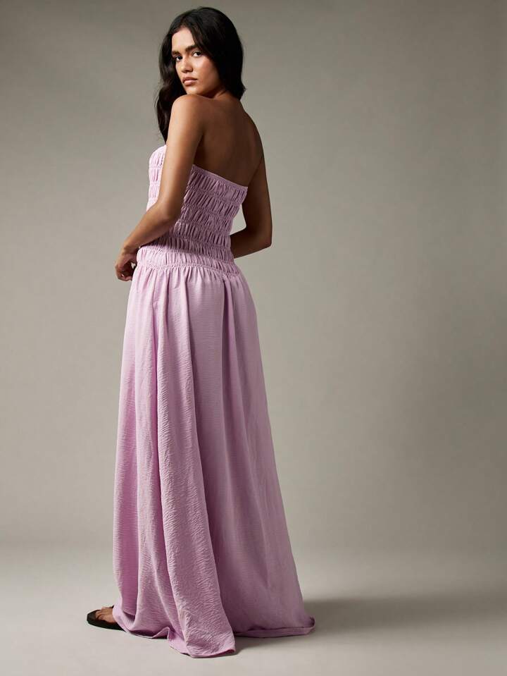 Lilac Shirred Tube Maxi Dress