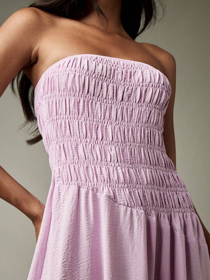 Lilac Shirred Tube Maxi Dress