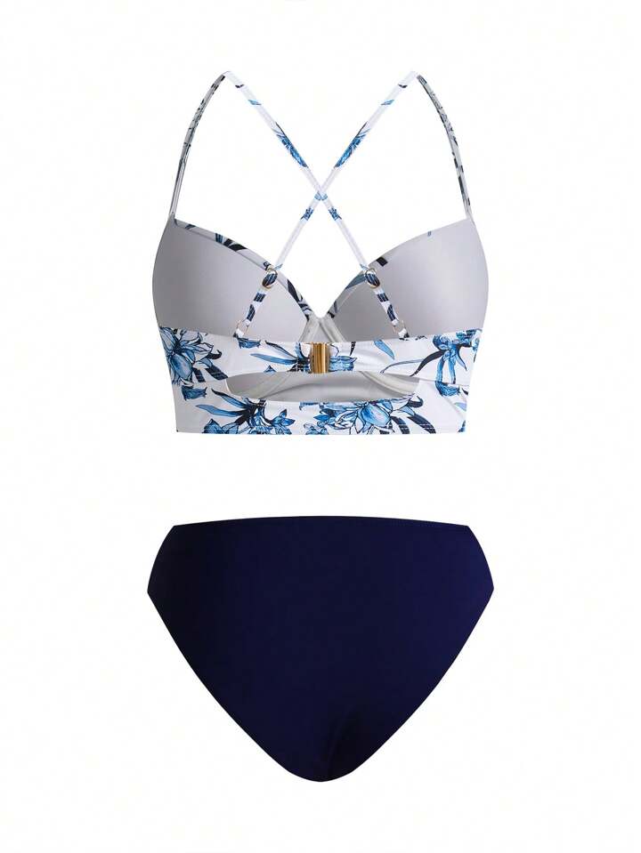 Floral & Navy Bikini & Maxi Kimono Set