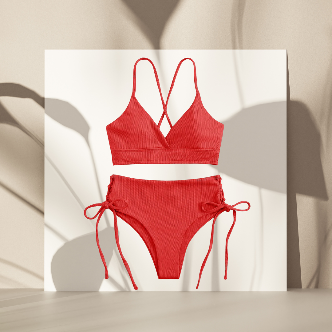 Basic Ribbed Lace Up Bikini Set