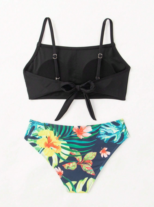 Block & Tropical Scoop Brief Bikini Set