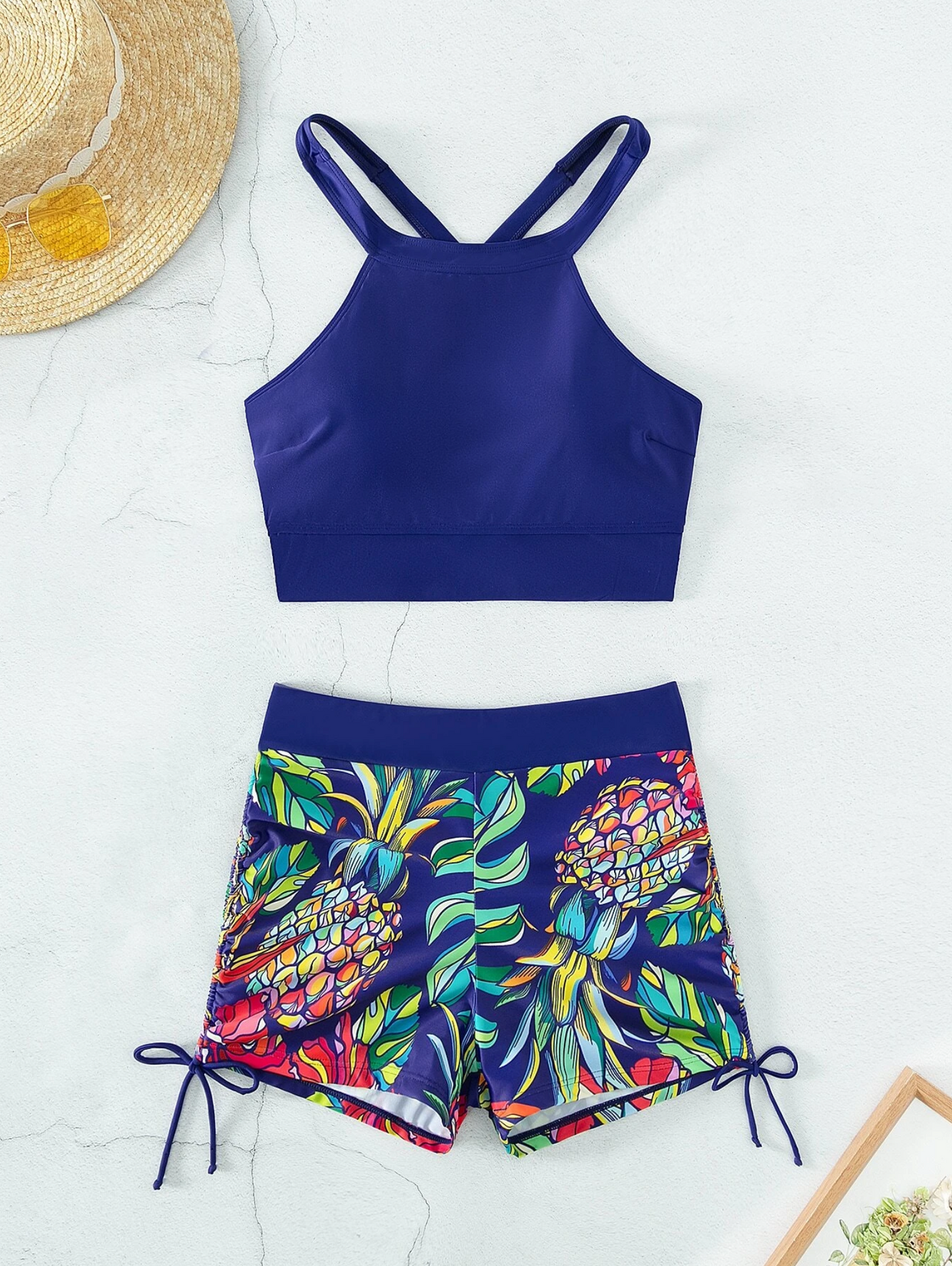 High Support Tropical & Block Bikini Shorts Set