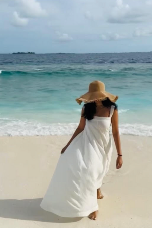 Anurakthi - Square Neck Block Color Linen Maxi Dress