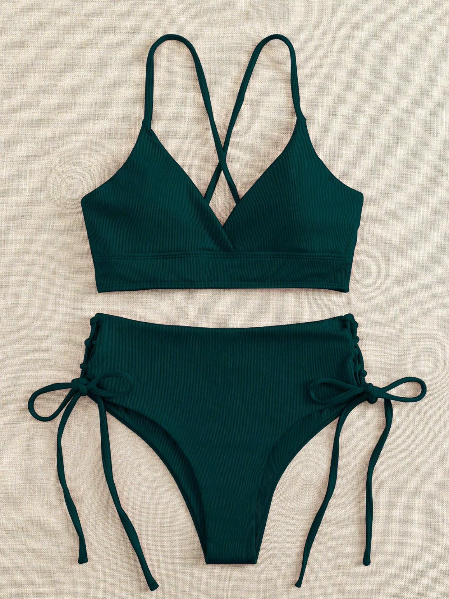 Basic Ribbed Lace Up Bikini Set