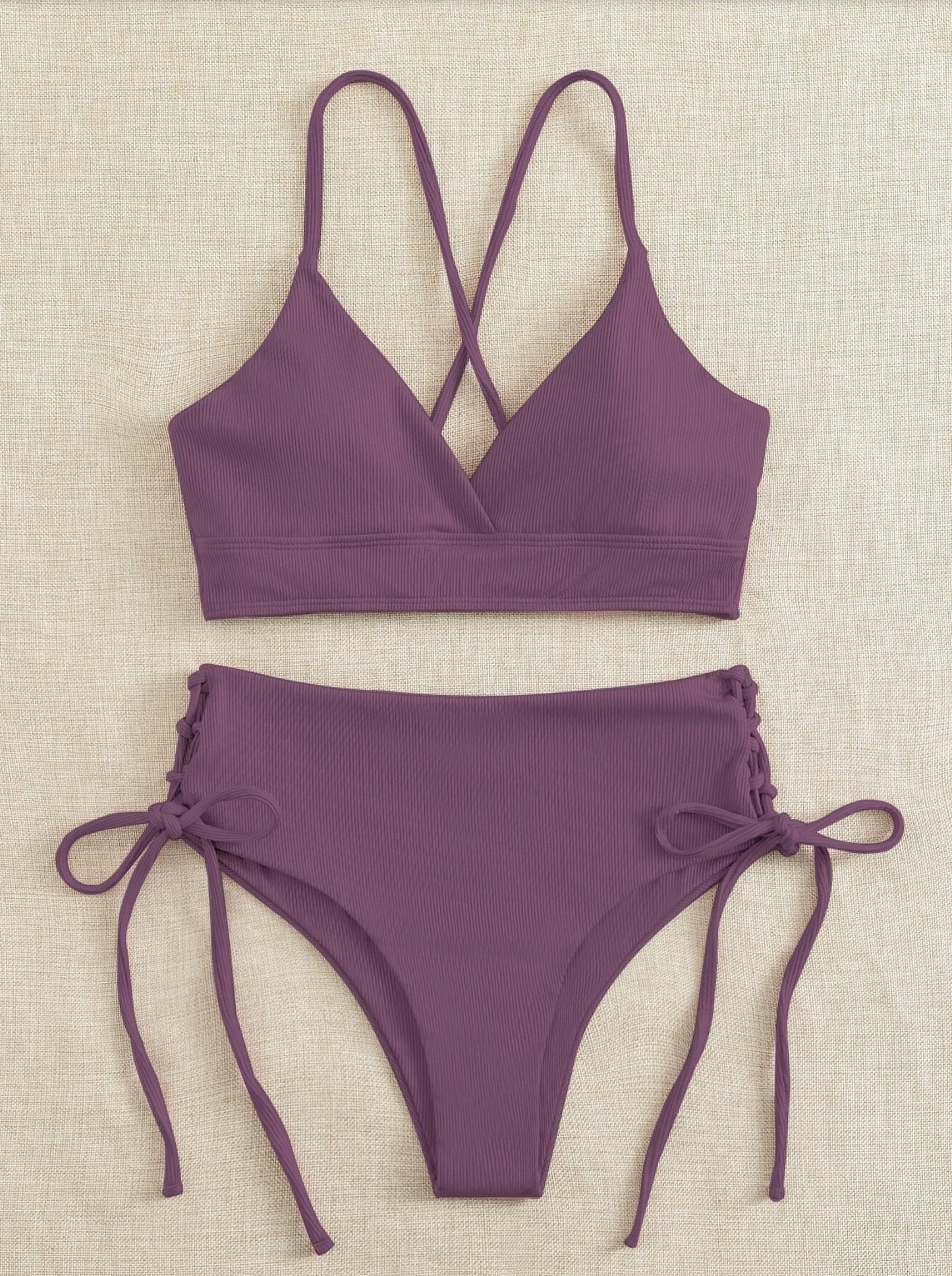 Basic Ribbed Lace Up Bikini Set
