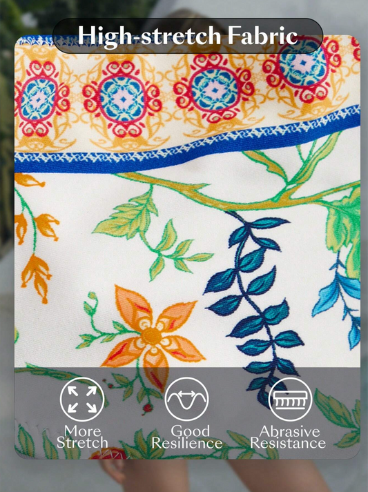 Bohemian Bloom Halter Triangle Mid Waist Bikini Set