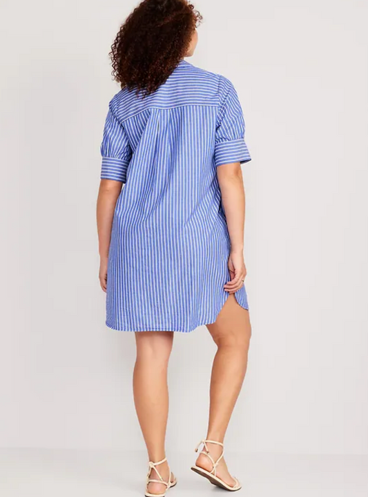 True - SK-ON-SD Old Navy Blue White Stripe Shirt Dress
