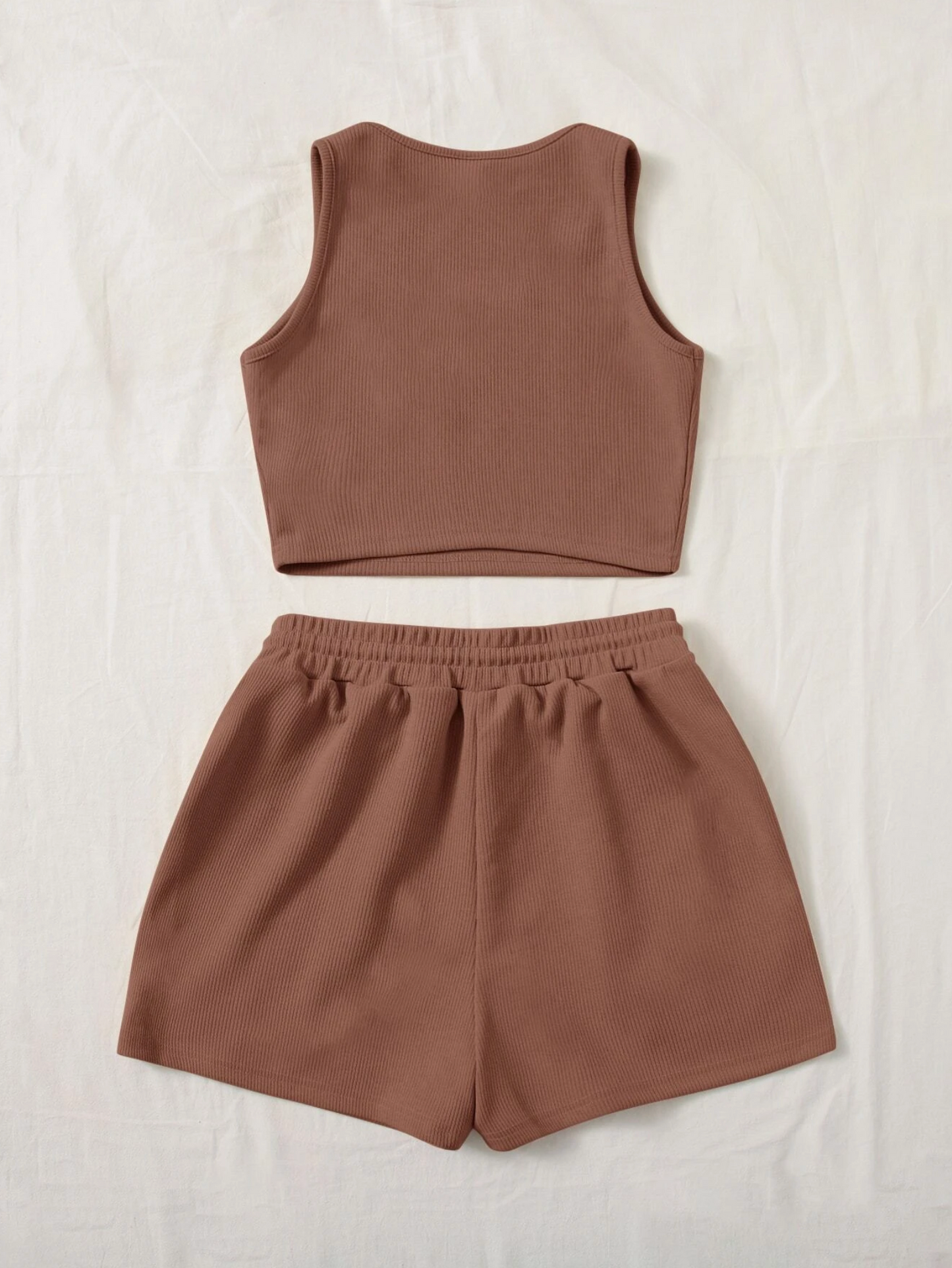 BASICS Ribbed Crop Top & Drawstring Shorts Set