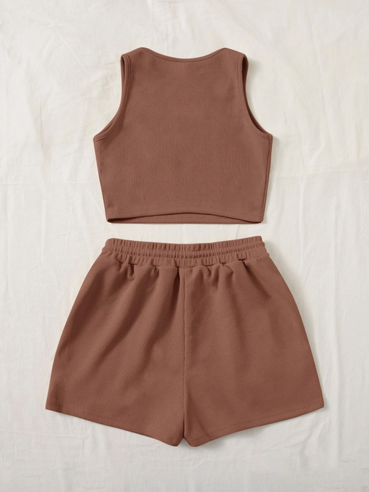 BASICS Ribbed Crop Top & Drawstring Shorts Set