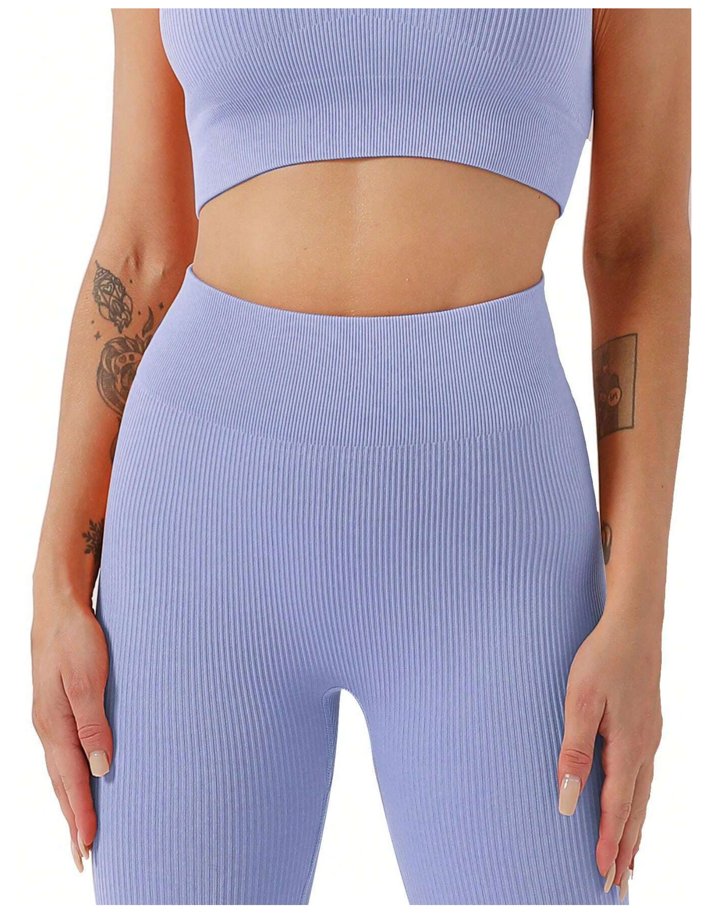 Lilac Rib-Knit Sports Bra & Leggings Active Set
