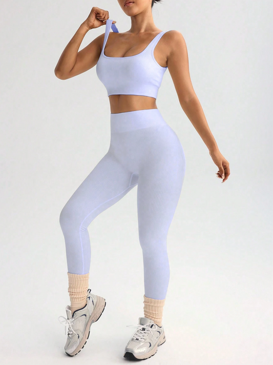 Lilac Rib-Knit Sports Bra & Leggings Active Set