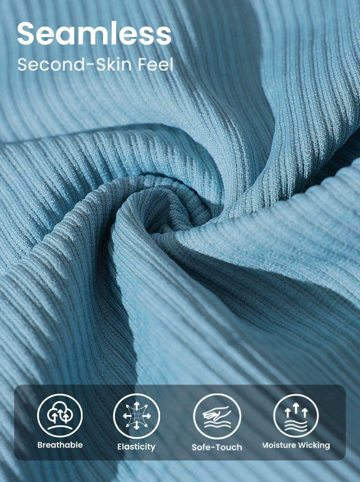 Dusty Blue Seamless Rib Knit Sports Bra & Shorts Set