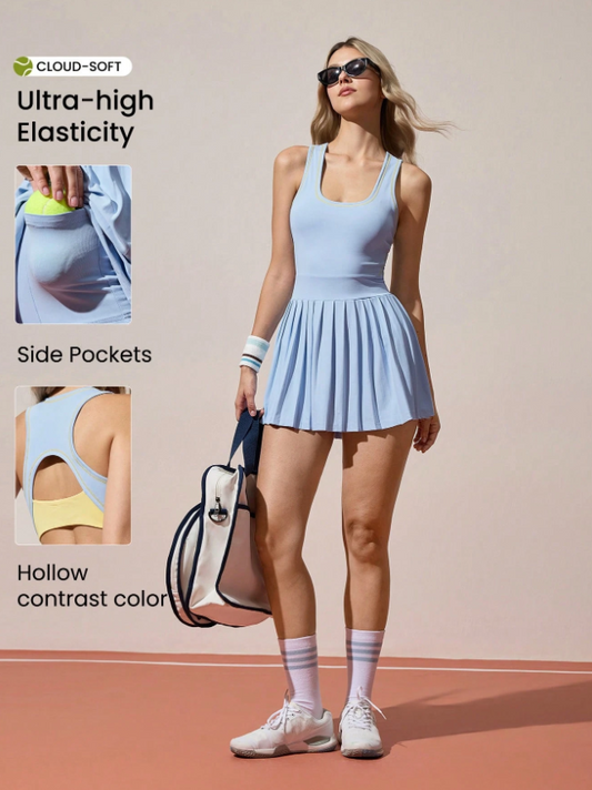 CourtClass - Sky Blue Cut-Out Tennis Dress