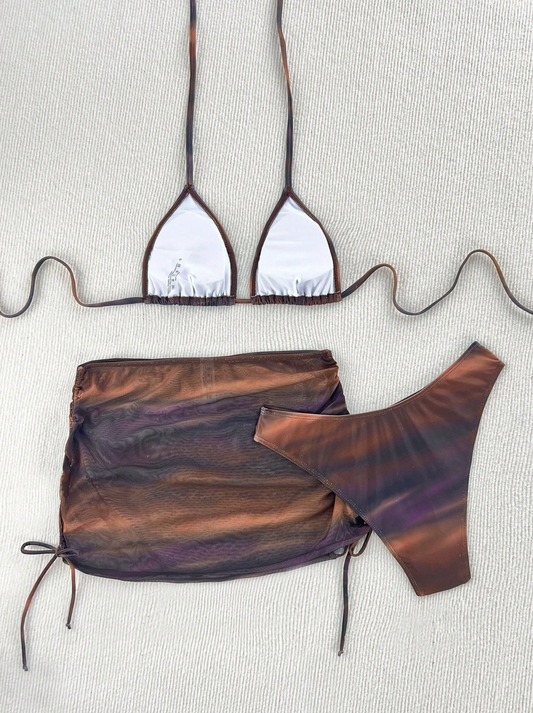3 Pack Vintage Bikini & Cover Skirt Set
