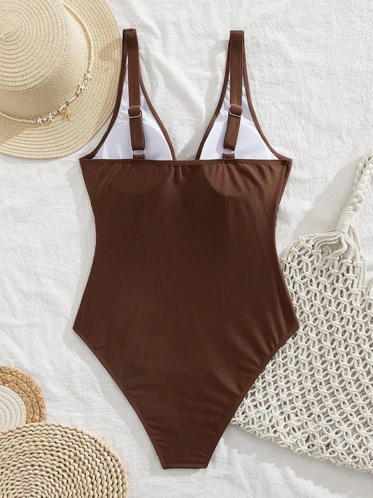 Brown Plunge Swimsuit