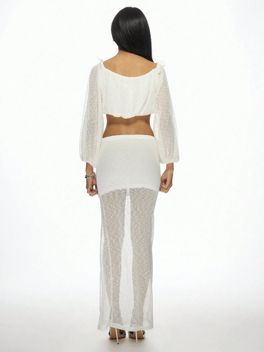 White Bardot Crop Top & Maxi Skirt Set