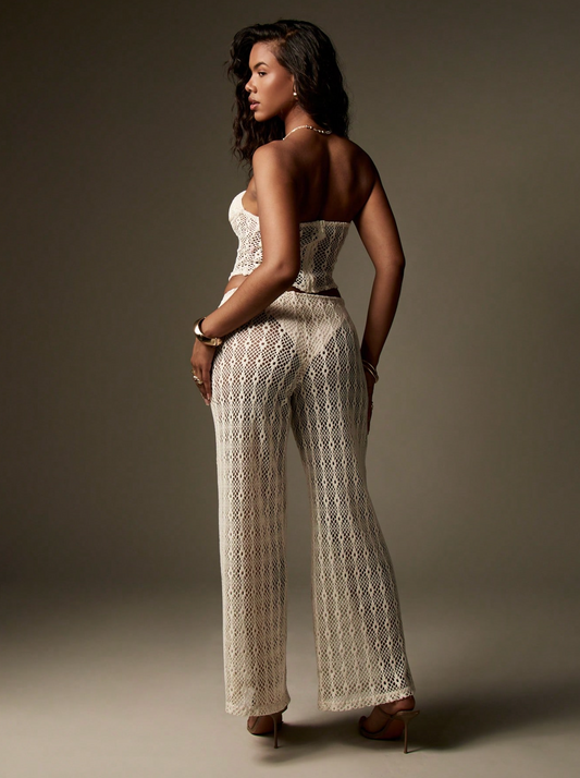 Crochet Corset Top & Wide Leg Palazzo Pants Cover Up