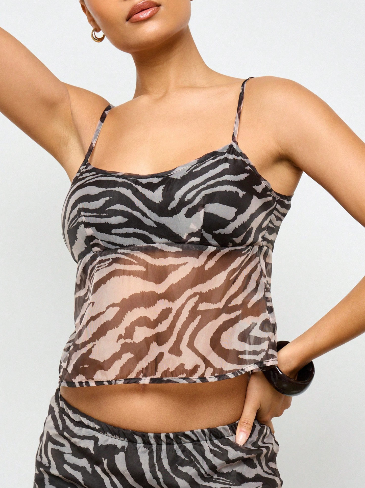 Zebra Print Sheer Cami Crop Top & Maxi Skirt Co-Ord Set