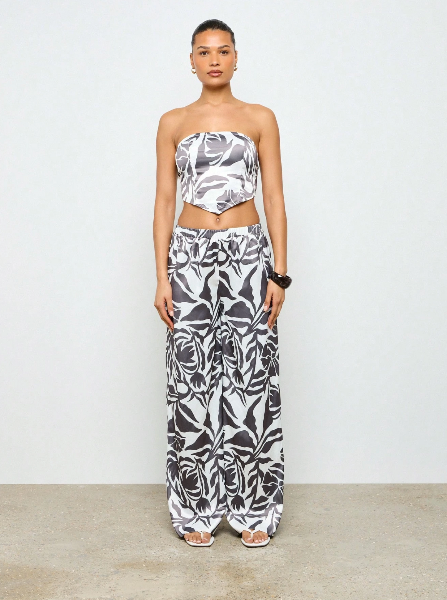 Abstract Monochrome Floral Bandeau Top & Palazzo Pants